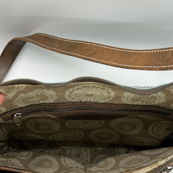 American West Gorgeous Light Blue/Brown Floral Leather Shoulder Bag Purse 🌸🌸 - Picture 9 of 14